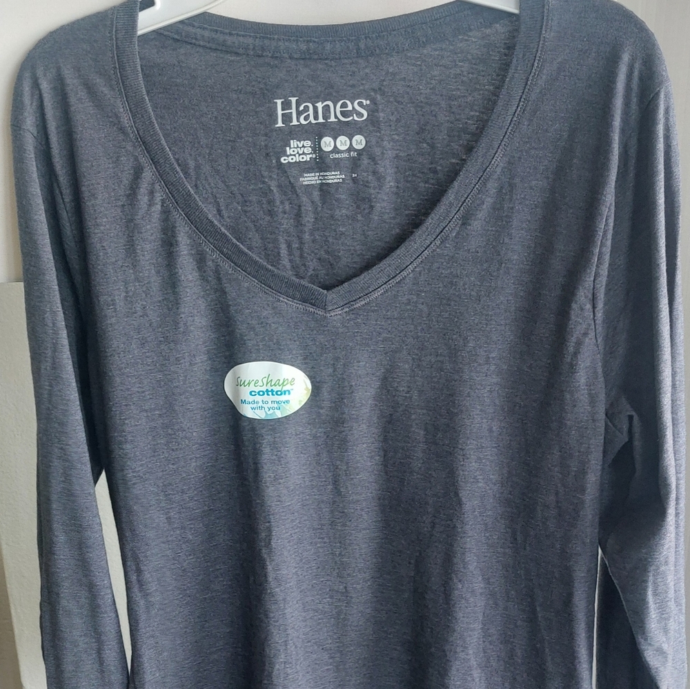 Hanes Women's Long Sleeve Cotton V-Neck T-Shirt - Camiseta De Manga Larga  Cuell